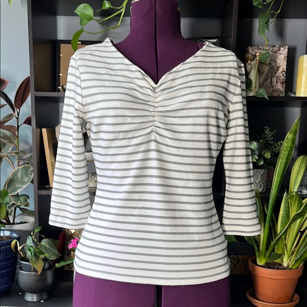 Tahari Striped 3/4 Sleeve Top
